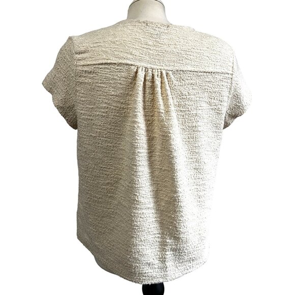 Current Air Beige Tie Front Textured Blouse Sz Medium Short Sleeves - Picture 6 of 8